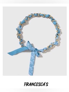 New Francesca’s Carla Blue And Gold Tone Ribbon And Chain Necklace